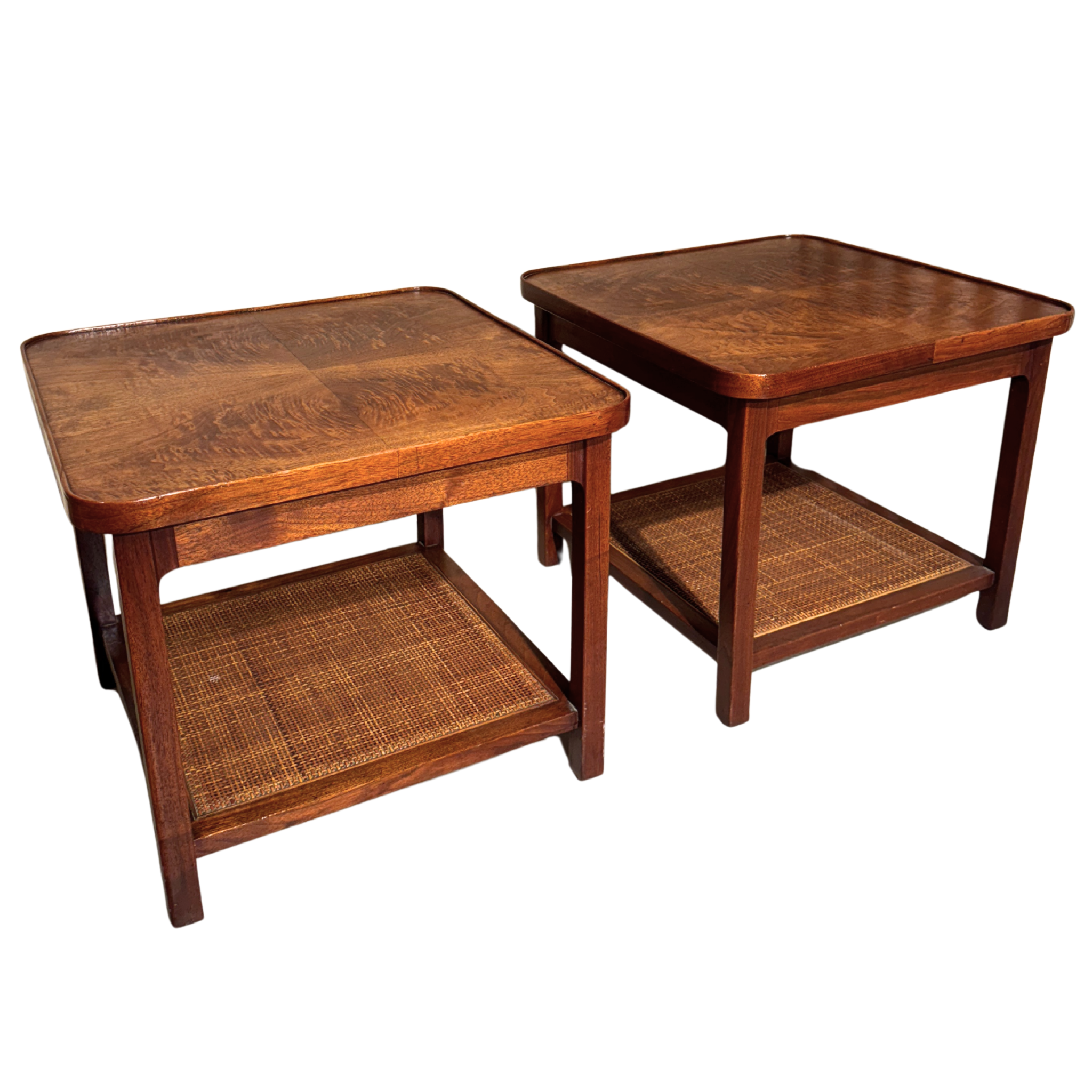 Pair of Walnut and Cane Tiered Side Tables by Jack