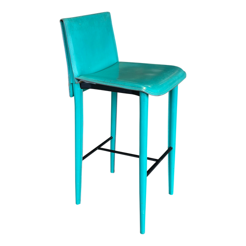 Teal Leather Bar Stool by Fasem Italy
