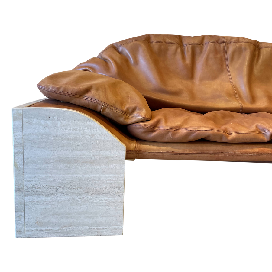 Travertine and Leather Sofa by Burkhard Vogtherr for Hain + Tohme, 1960’s