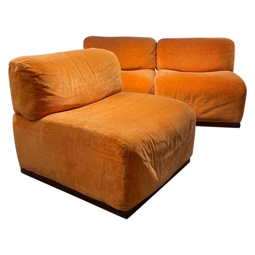 3 Piece Orange Velvet Modular Sofa