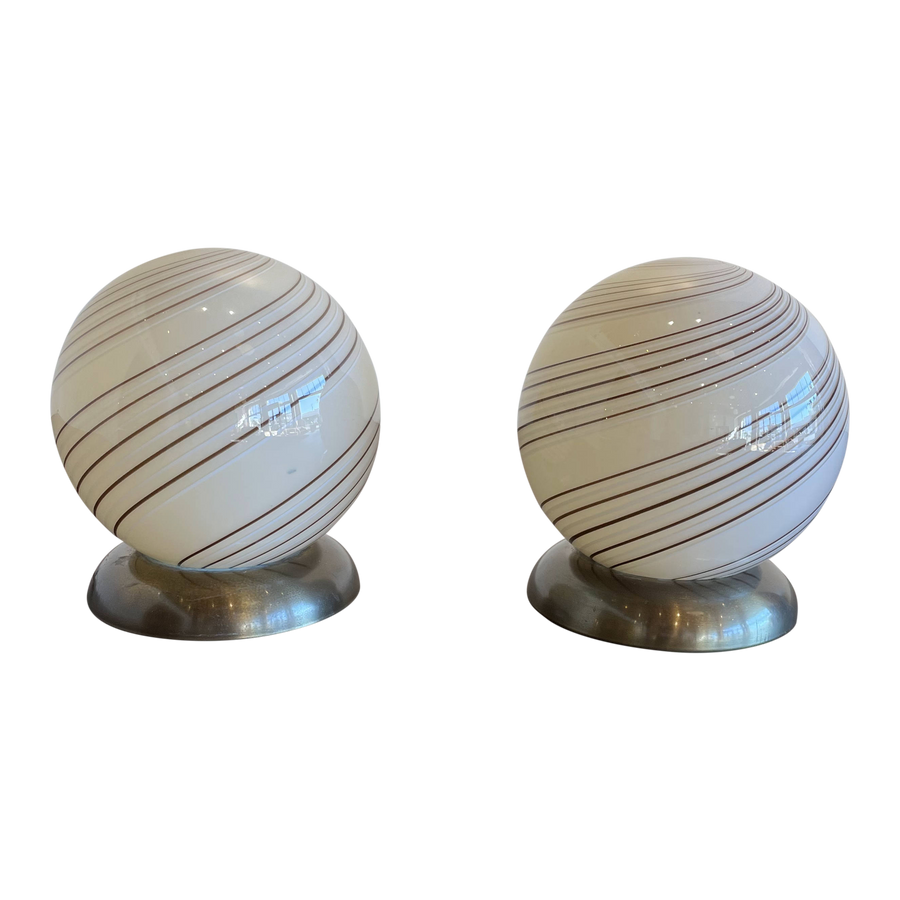 Pair of Murano Bronze Detail Globe Lamps