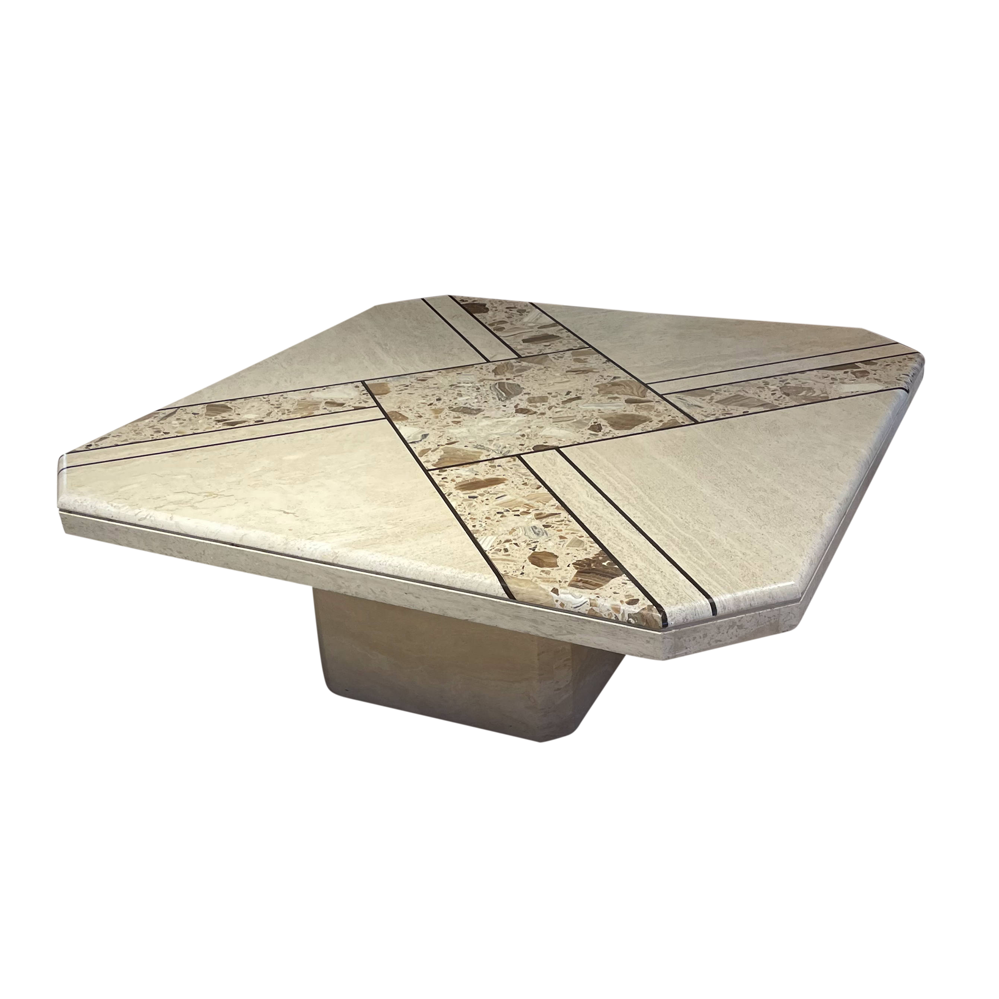 Travertine Coffee Table with Terrazzo Inlay Pop Up Home