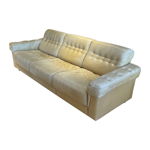 Scandinavian Butter Leather Top Stitch Sofa, 1960’s