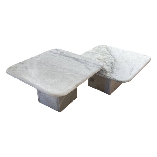 Pair of White Marble Nesting Tables