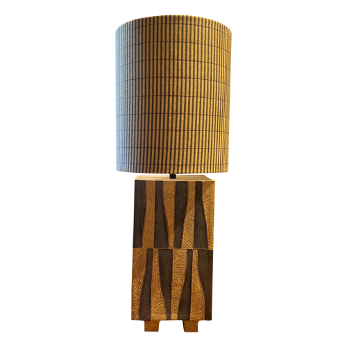 Geometric Ceramic Table Lamp with Striped Shade