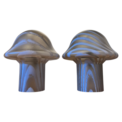Pair of Striped Glass Mushroom Lamps