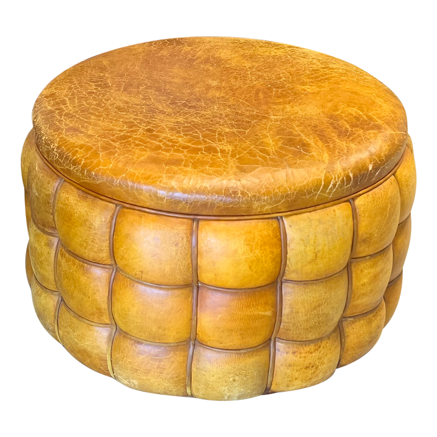 Large Tufted Leather Pouf