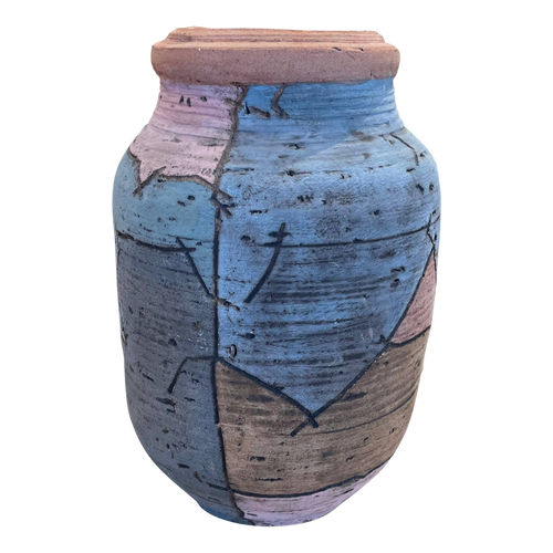 Oversized Colorful Etched Ceramic Vessel