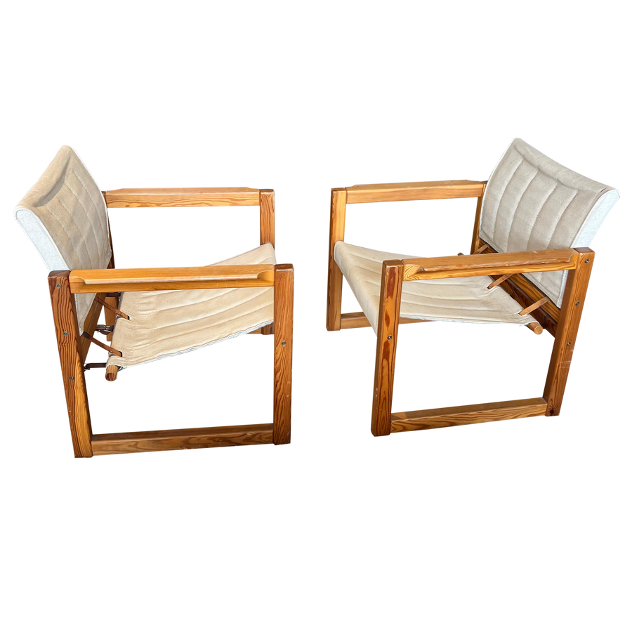 Pair of Wood and Canvas Arm Chairs