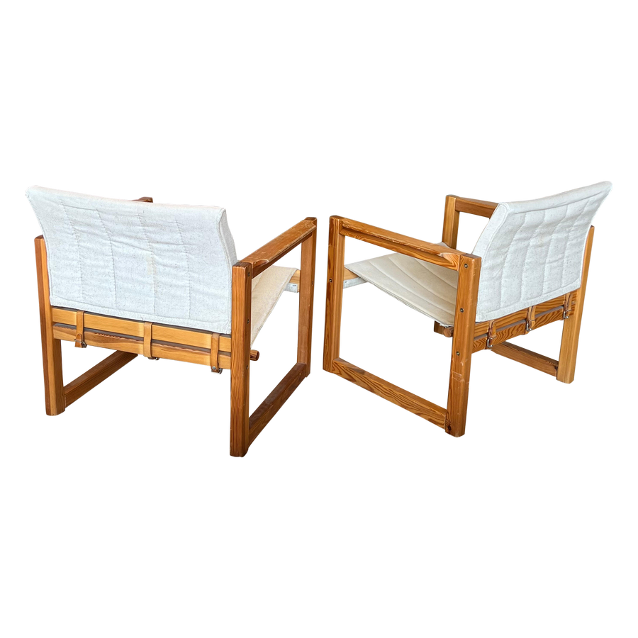 Pair of Wood and Canvas Arm Chairs