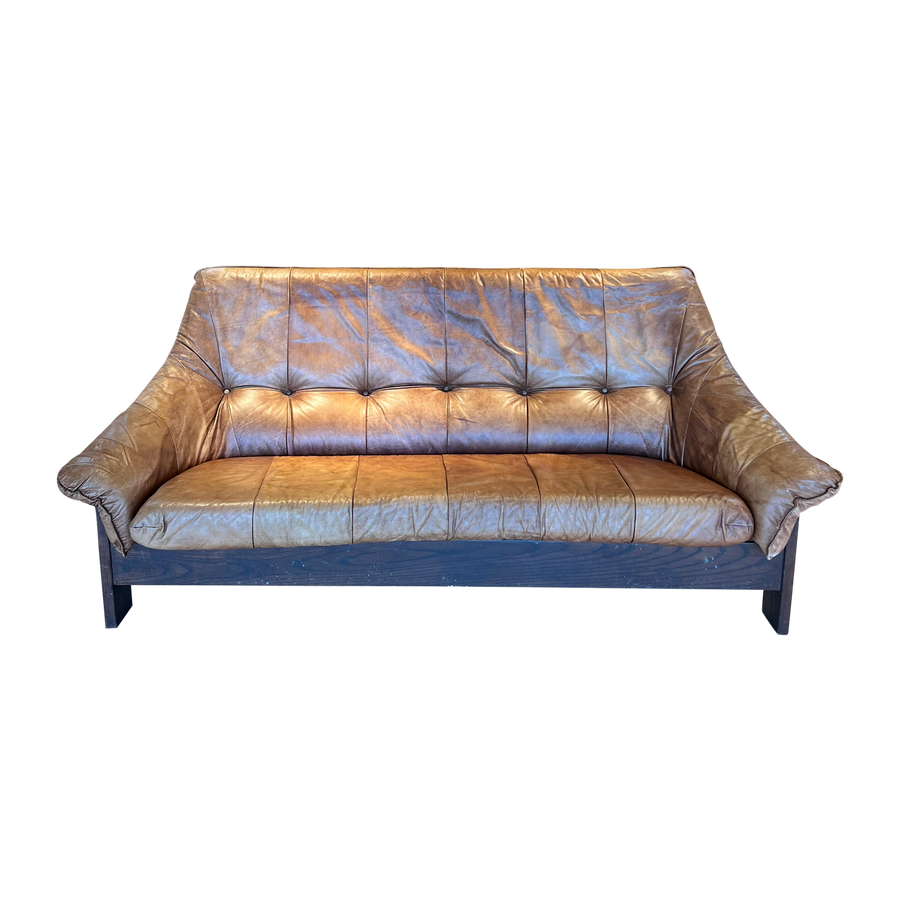 Leather Sofa with Sculptural Wood Frame