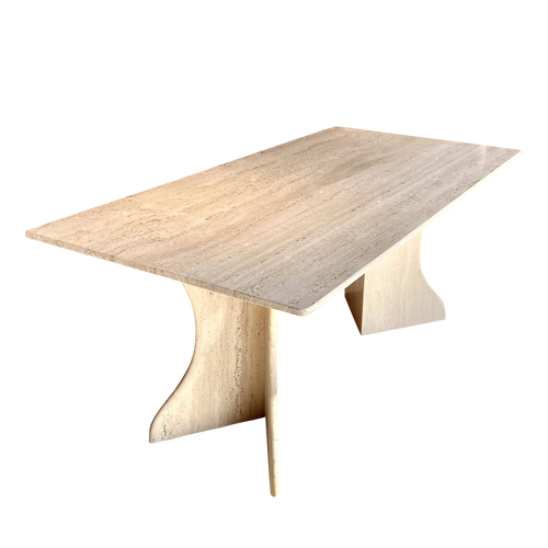 1970's Italian Sculptural Base Travertine Dining Table