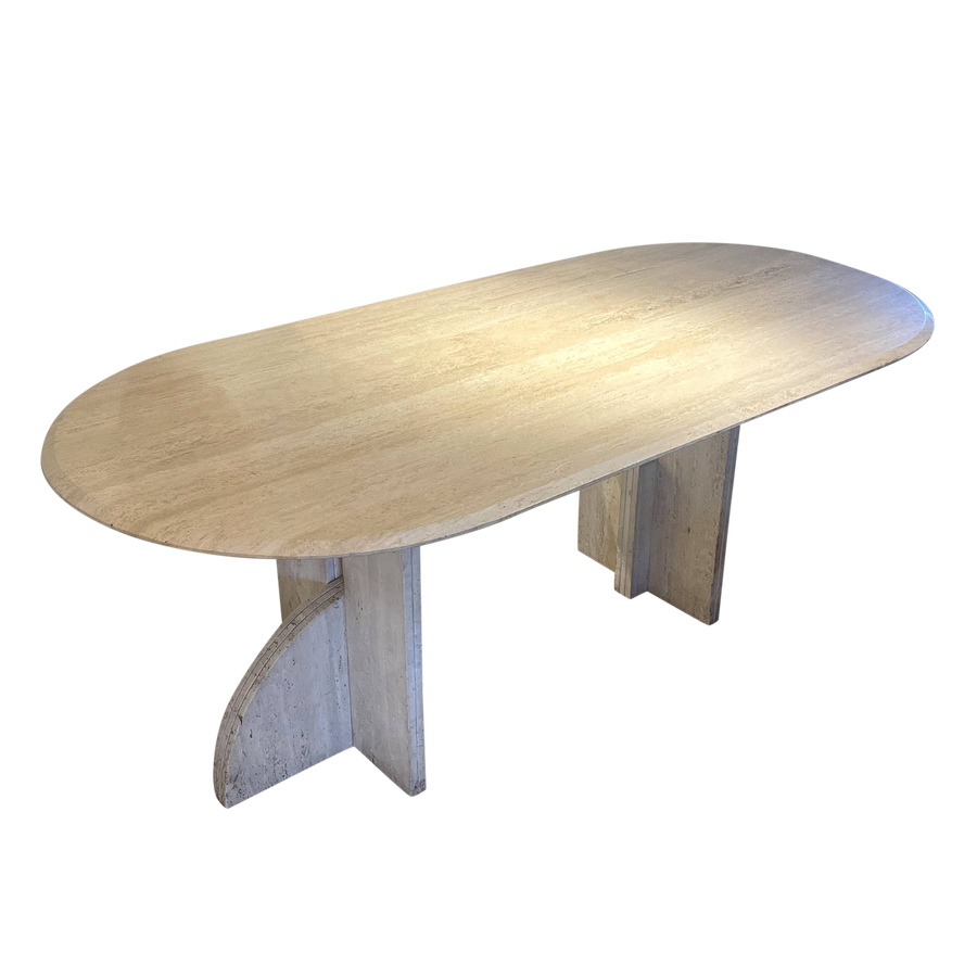 Italian 1970's Sculptural Base Travertine Dining Table