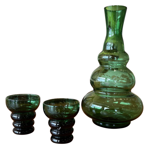 Green Decanter and Liqueur Glass Set