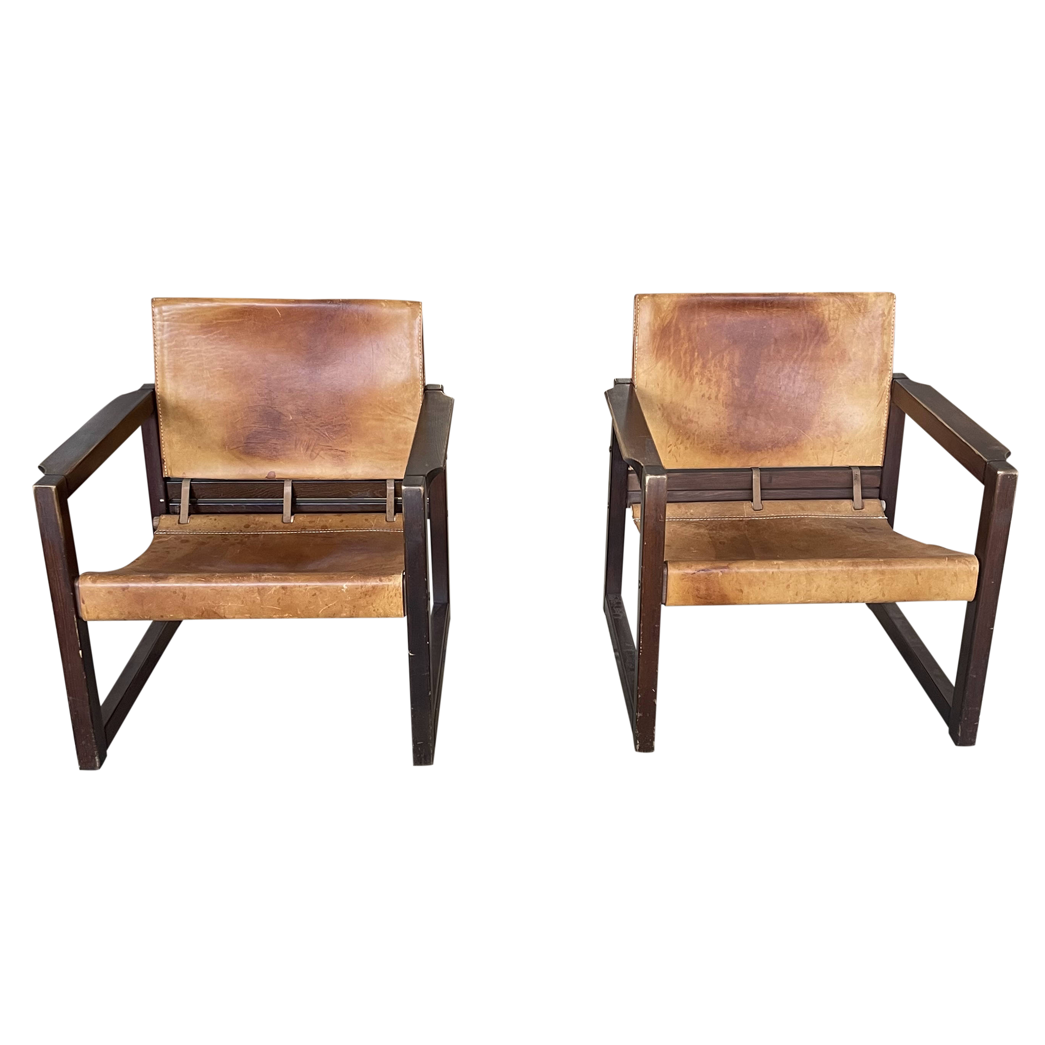 Pair of Leather and Wood Safari Chairs Pop Up Home