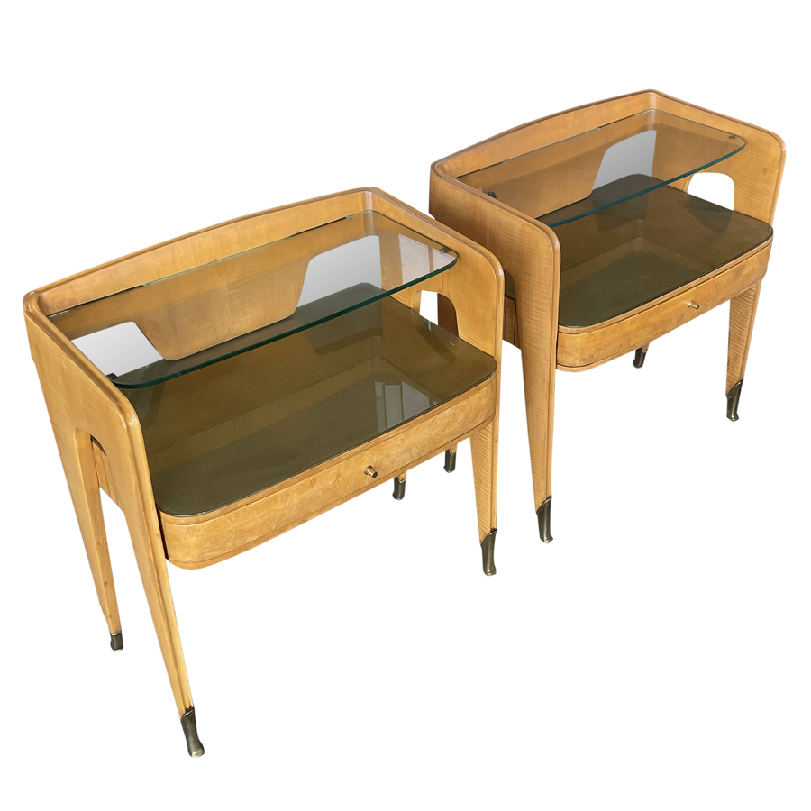 Pair of Wood and Glass Italian Nightstands
