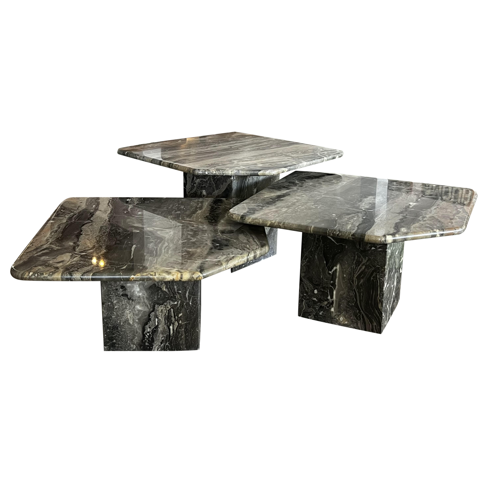 Set of 3 Clipped Edge Marble Nesting Tables Pop Up Home
