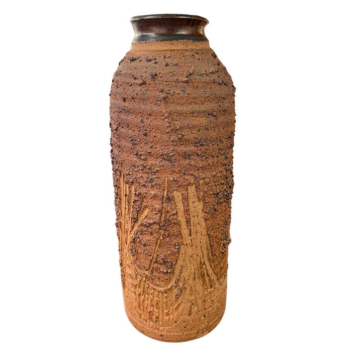 Textured Carved Studio Pottery Vase