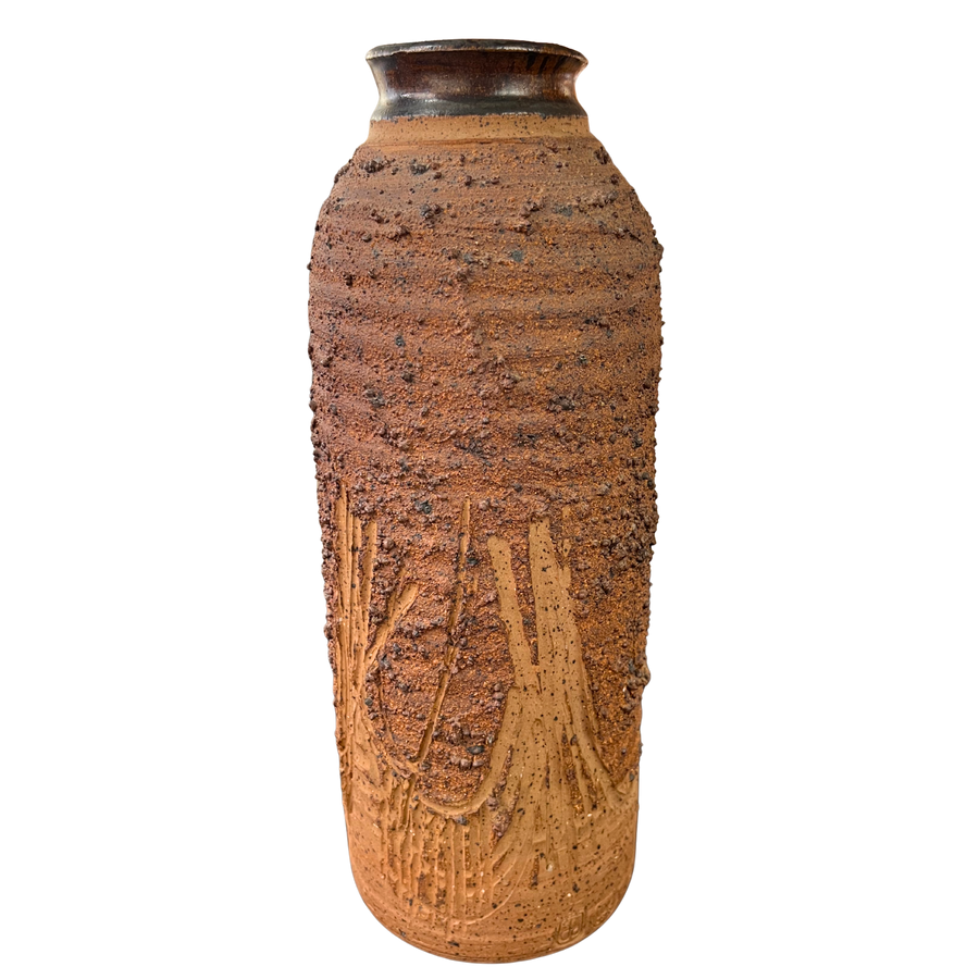 Textured Carved Studio Pottery Vase