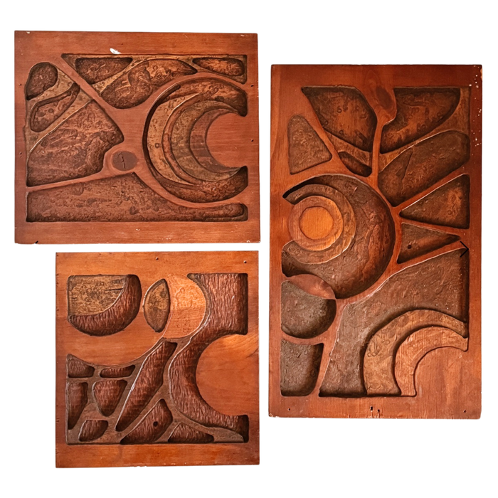 Vintage 3 Piece Carved Wood Wall Hanging