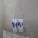 Frosted Glass Tumblers with Pink Rearing Unicorns – Set of 4