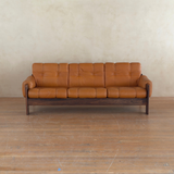 Scandinavian Cognac Leather and Rosewood Sofa by Kalustekiila, 1970s