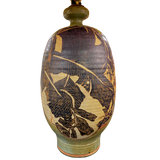 Hand Carved Studio Ceramic Leaf Table Lamp