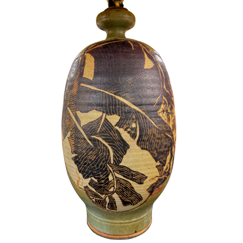 Hand Carved Stoneware Leaf Table Lamp