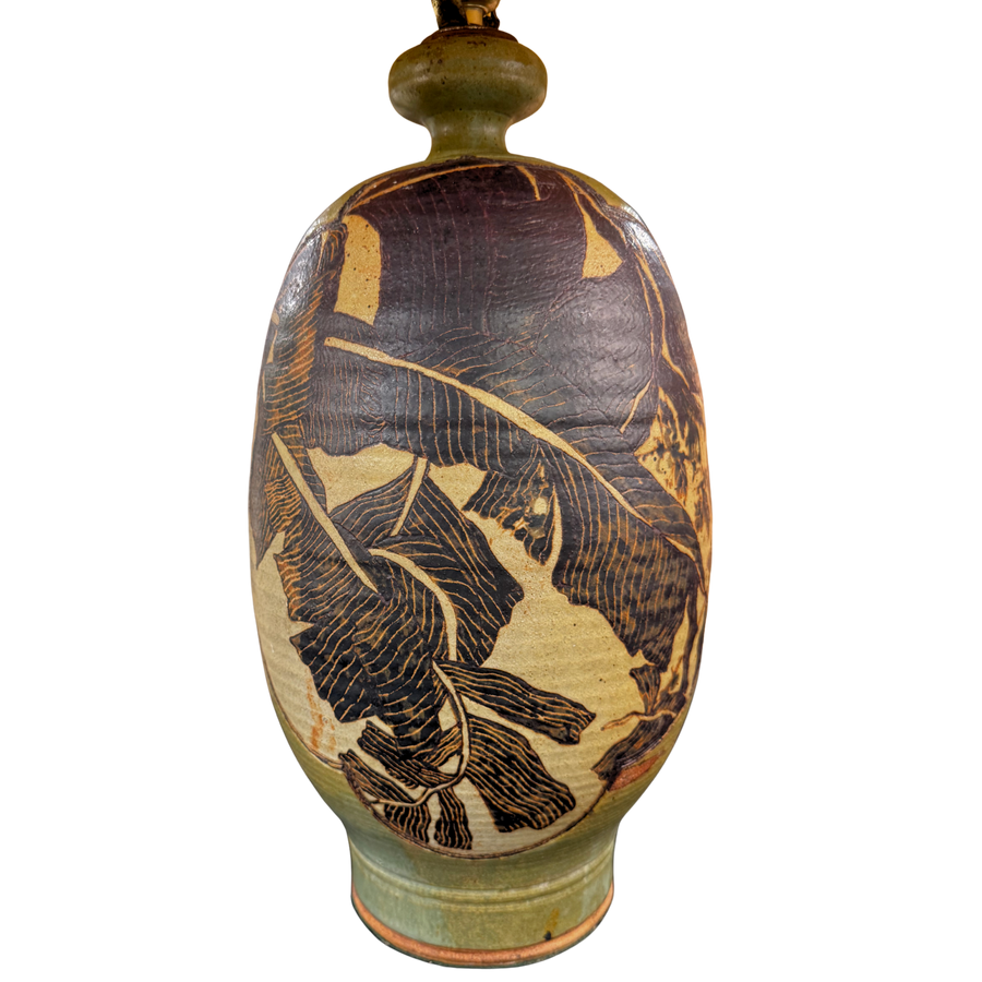 Hand Carved Stoneware Leaf Table Lamp