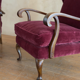Pair of Merlot Velvet Italian Wingback Chairs
