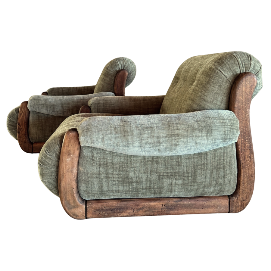 Pair of Vintage Sage Green Spanish Oak Framed Chairs, 1960s