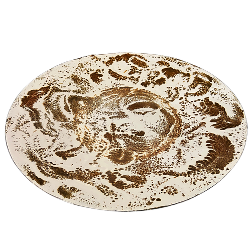 Swirled Cream and Brown Enameled Large Platter