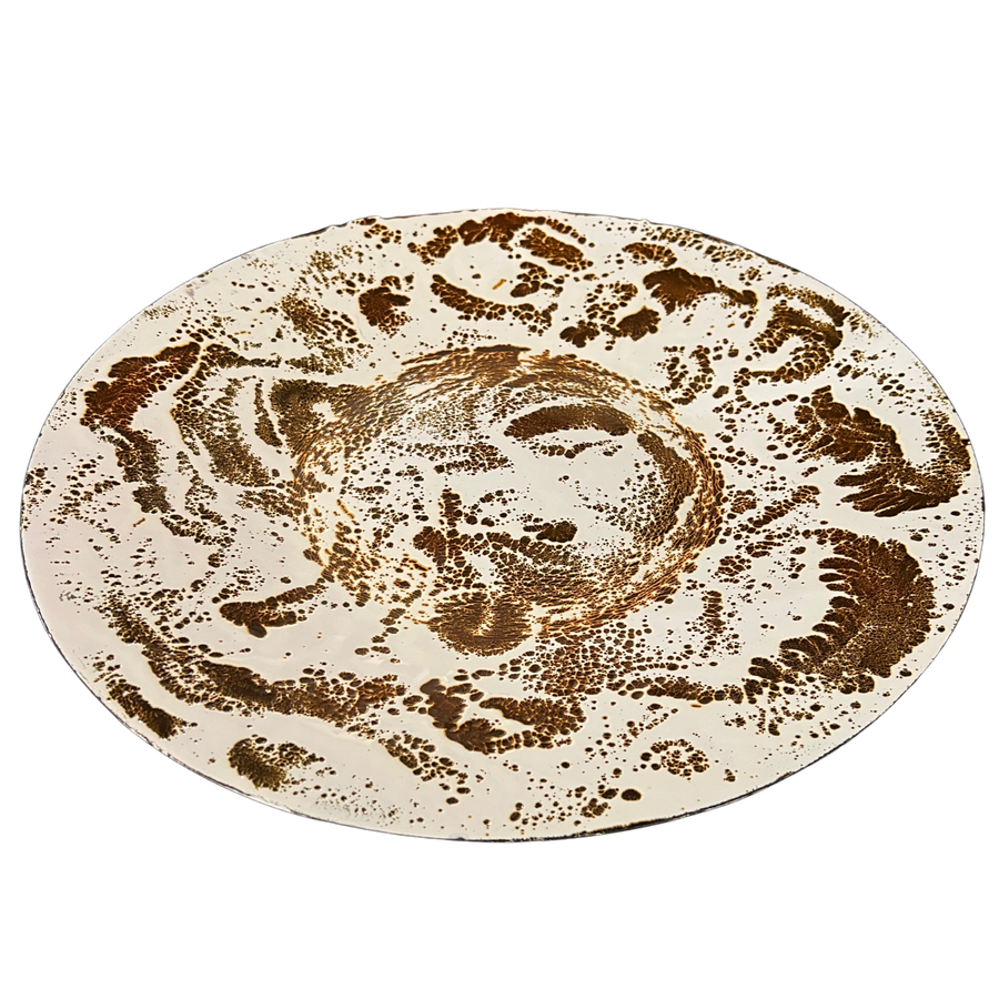 Swirled Cream and Brown Enameled Large Platter