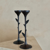 Pair of Vintage Patinated Botanical Candlestick Holders