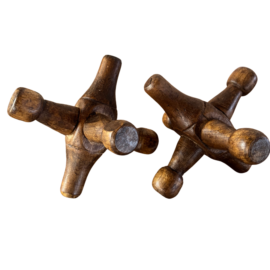 Pair of Large Carved Wood Jacks