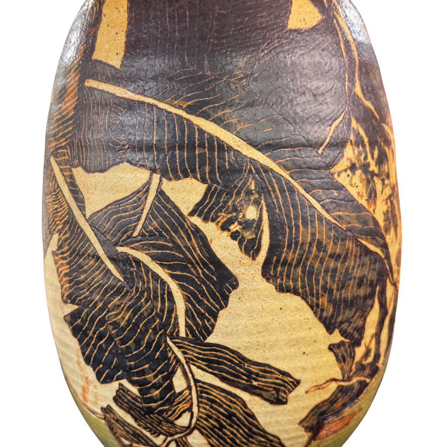 Hand Carved Stoneware Leaf Table Lamp