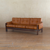 Scandinavian Cognac Leather and Rosewood Sofa by Kalustekiila, 1970s