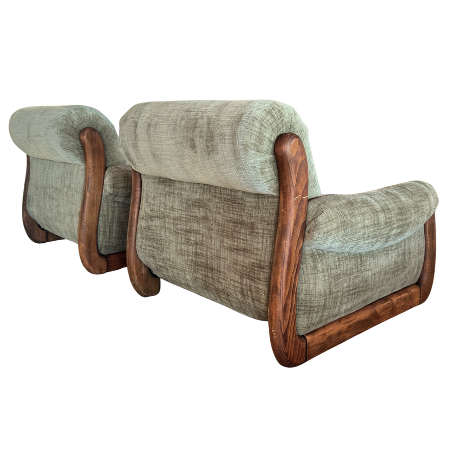 Pair of Vintage Sage Green Spanish Oak Framed Chairs, 1960s