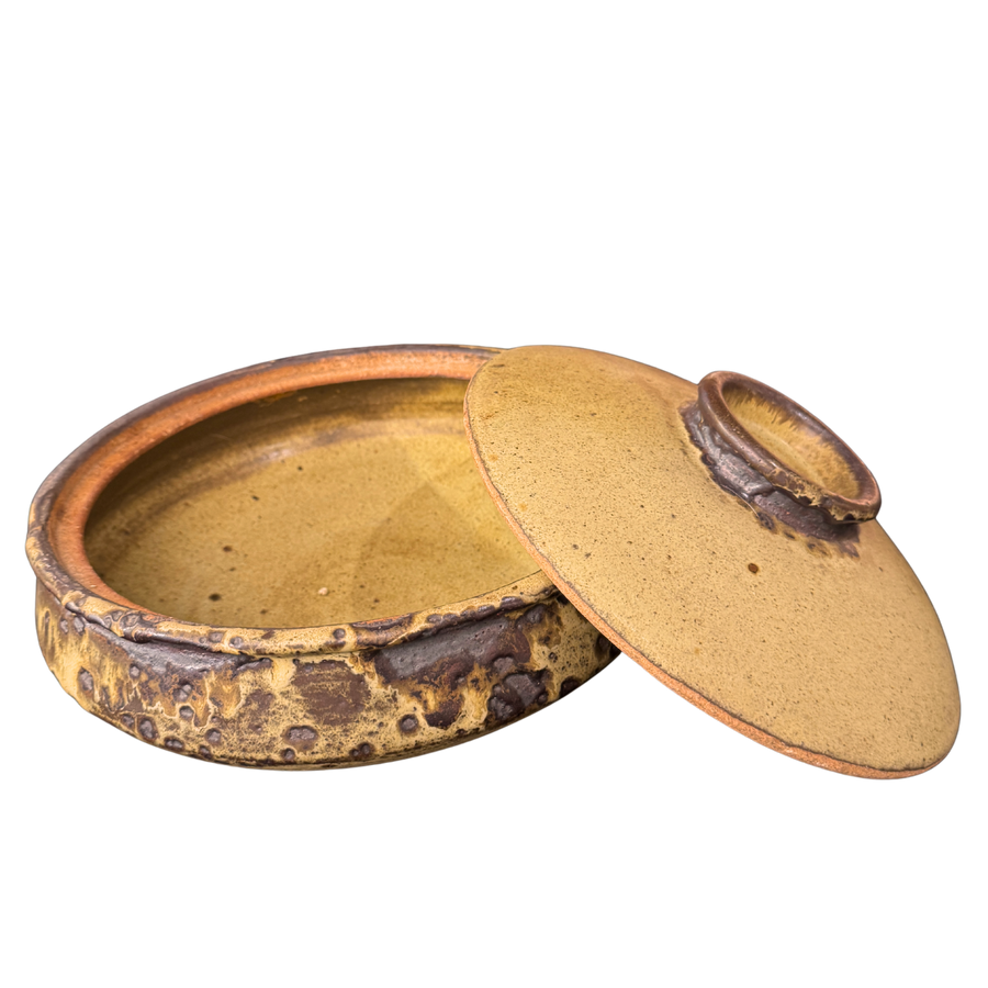 Textured Ceramic Glazed Lidded Vessel