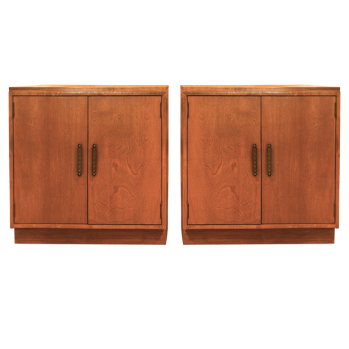 Pair of Vintage Double Door Nightstands with Metal Pulls