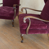 Pair of Merlot Velvet Italian Wingback Chairs