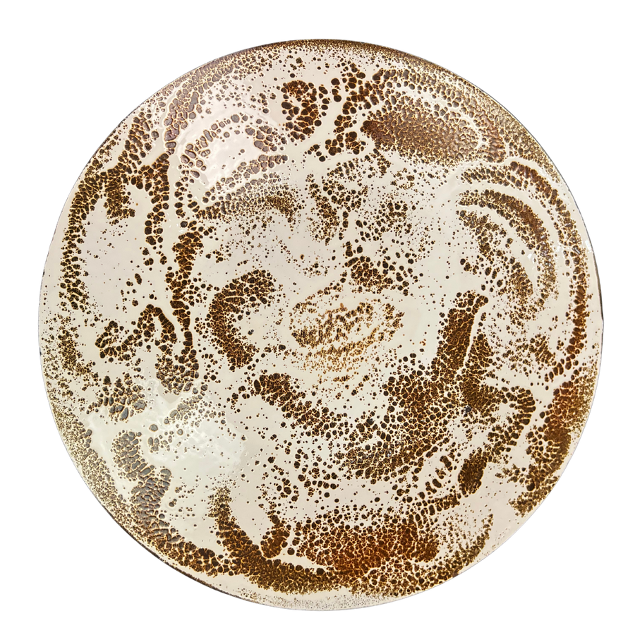 Swirled Cream and Brown Enameled Large Platter