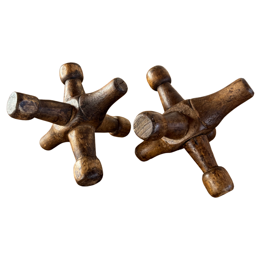 Pair of Large Carved Wood Jacks