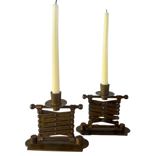 Pair of Articulating Brass Candle Holders