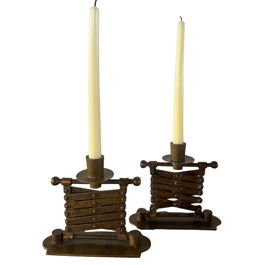 Pair of Articulating Brass Candle Holders