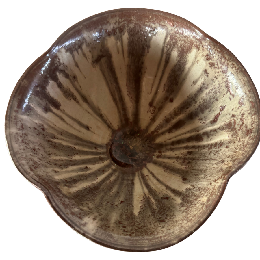 Fluted Studio Pottery Bowl in Brown and Gray Glaze