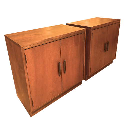 Pair of Vintage Double Door Nightstands with Metal Pulls