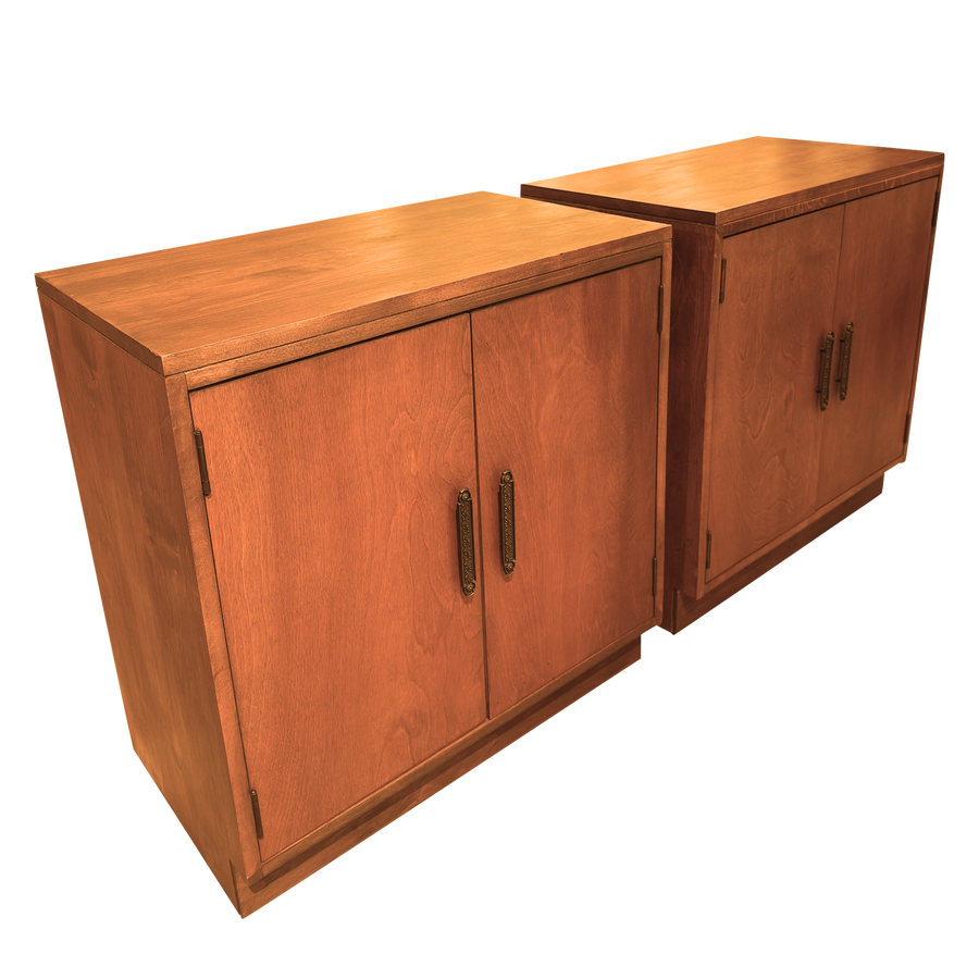 Pair of Vintage Double Door Nightstands with Metal Pulls