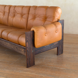 Scandinavian Cognac Leather and Rosewood Sofa by Kalustekiila, 1970s