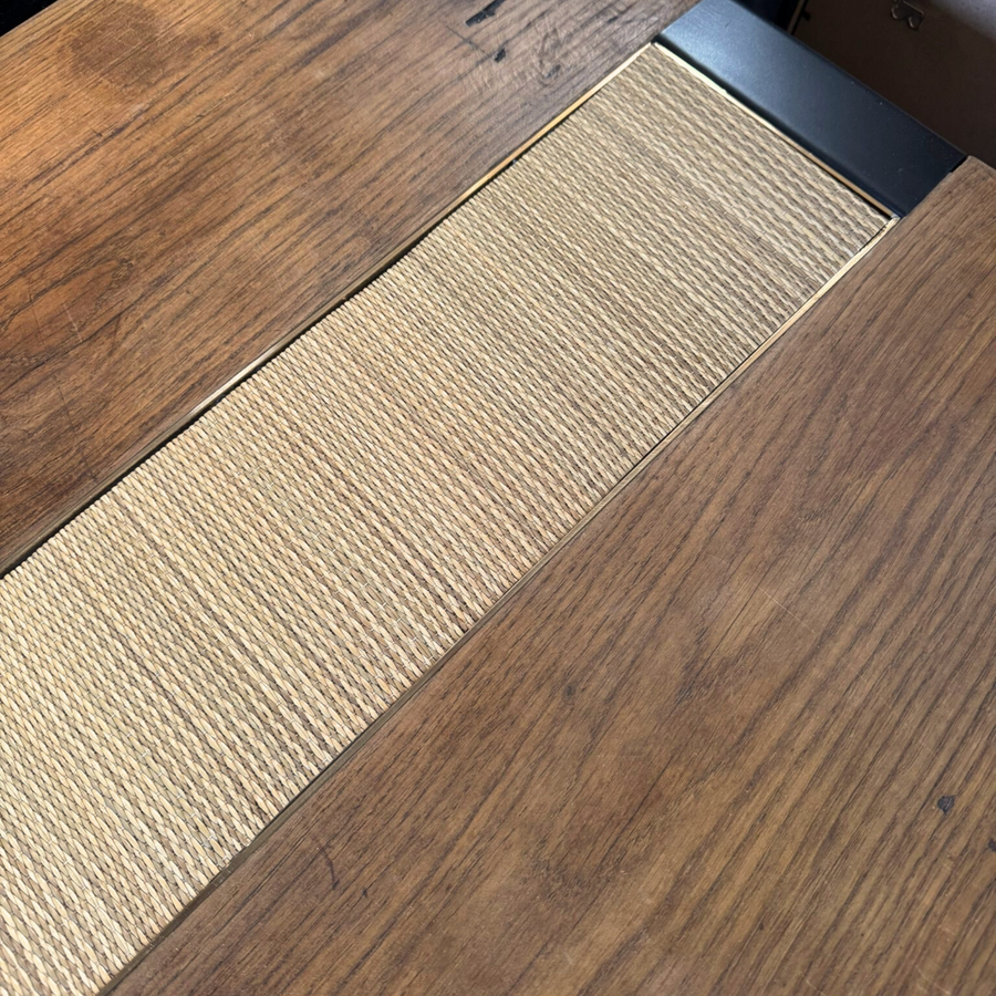 French Oak and Woven Fiber Coffee Table, 1960s